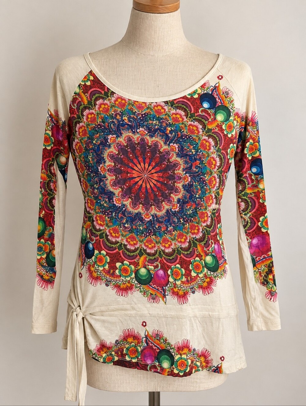 Desigual Multicolor Mandala Floral Long Sleeve Tunic Top Size M